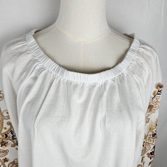 Talbot Blouson 3/4 Sleeve Top Size Large Boho Peasant Embroidered White - Picture 5 of 11
